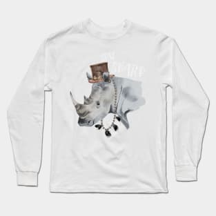 Stay Sharp Rhino Wearing Top Hat Long Sleeve T-Shirt